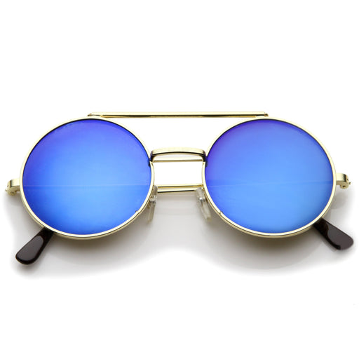 zeroUV Retro Round Steampunk Mirrored Lens Flip Up Sunglasses 8966 Sunglasses