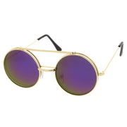 zeroUV Retro Round Steampunk Mirrored Lens Flip Up Sunglasses 8966 Sunglasses