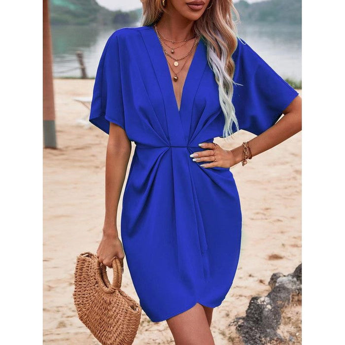 Batwing sleeve ruched dress