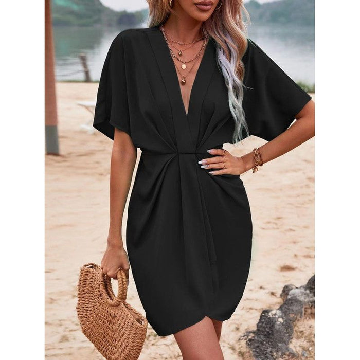 Batwing sleeve ruched dress