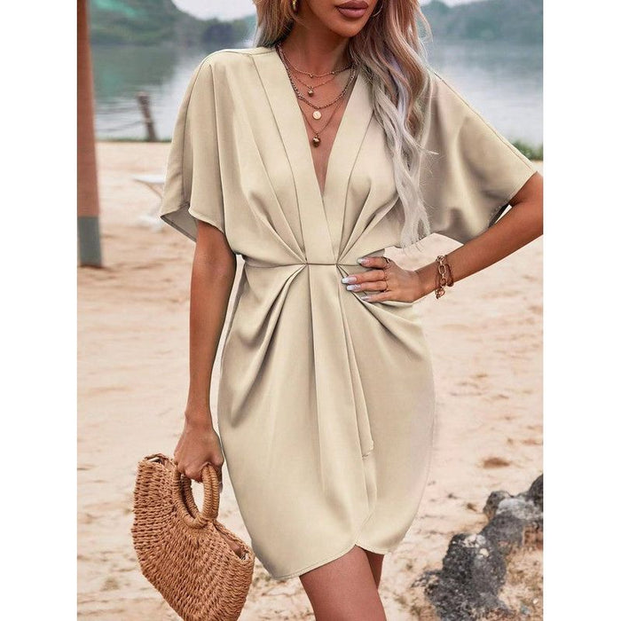 Batwing sleeve ruched dress