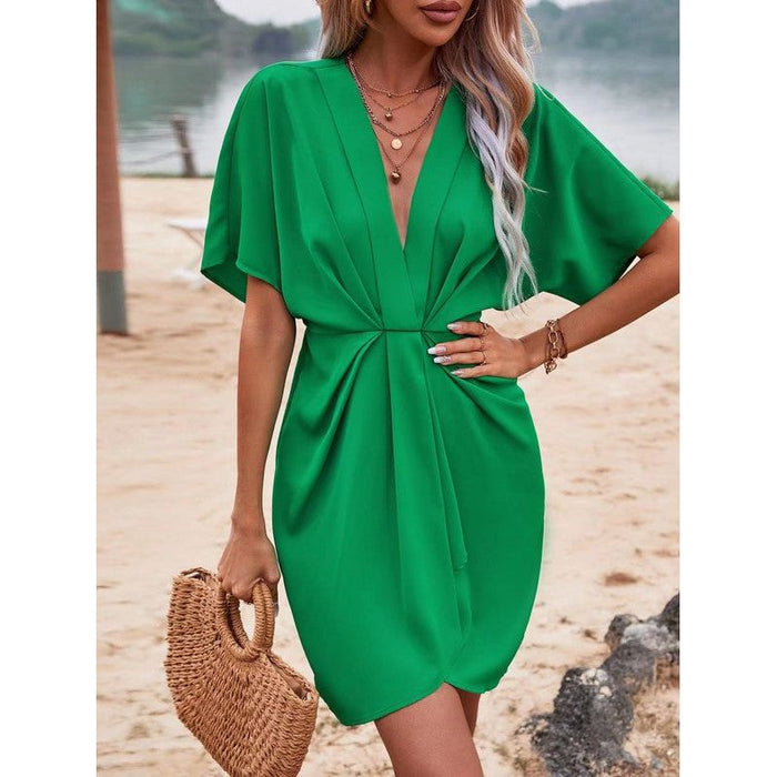 Batwing sleeve ruched dress