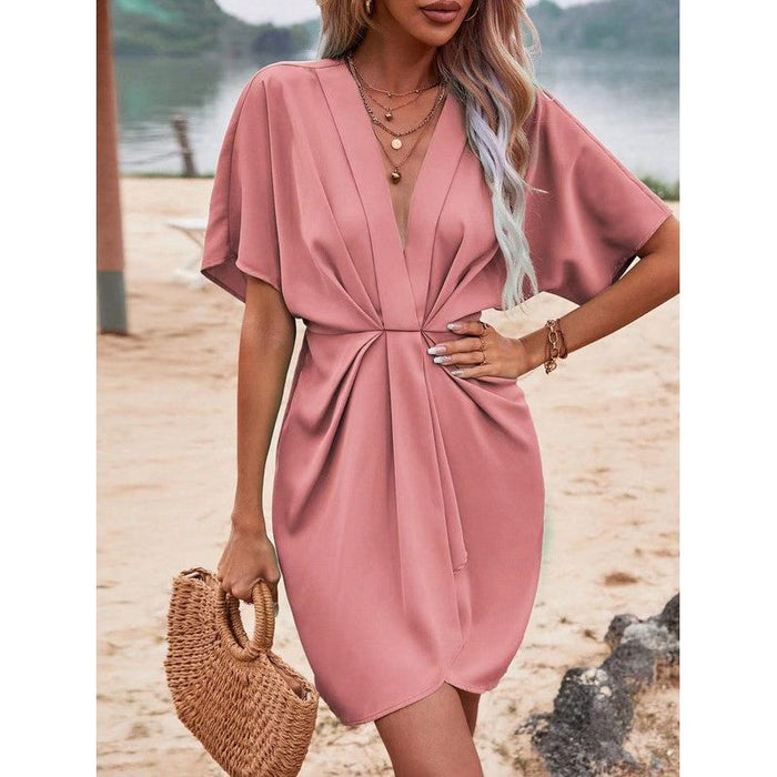 Batwing sleeve ruched dress