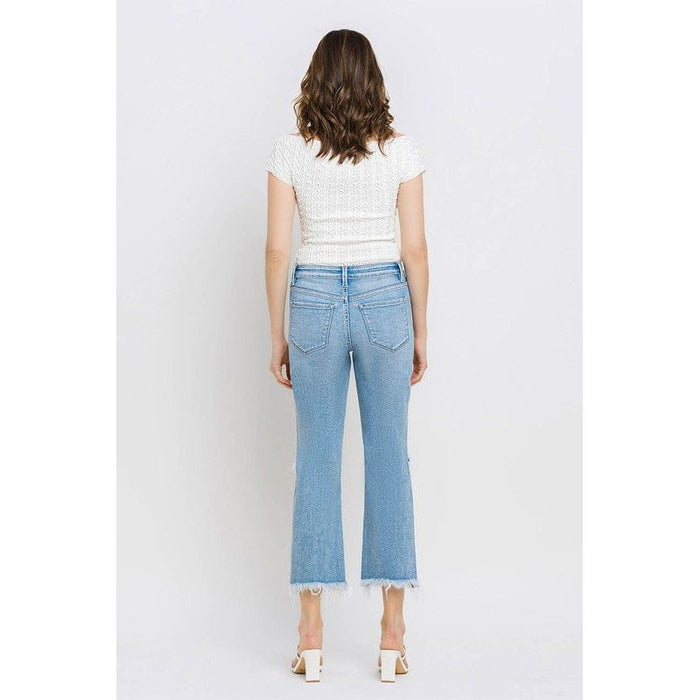 High Rise Frayed Hem Crop Straight Jeans