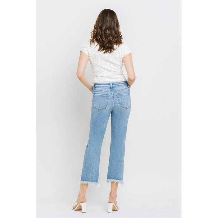 High Rise Frayed Hem Crop Straight Jeans