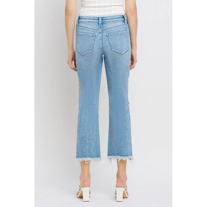 High Rise Frayed Hem Crop Straight Jeans