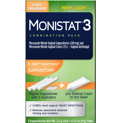 Monistat Monistat  3 Day Treatment  Suppositor  Treatment  With Applicators +Itch Relief Cream 3Ct Personal Care