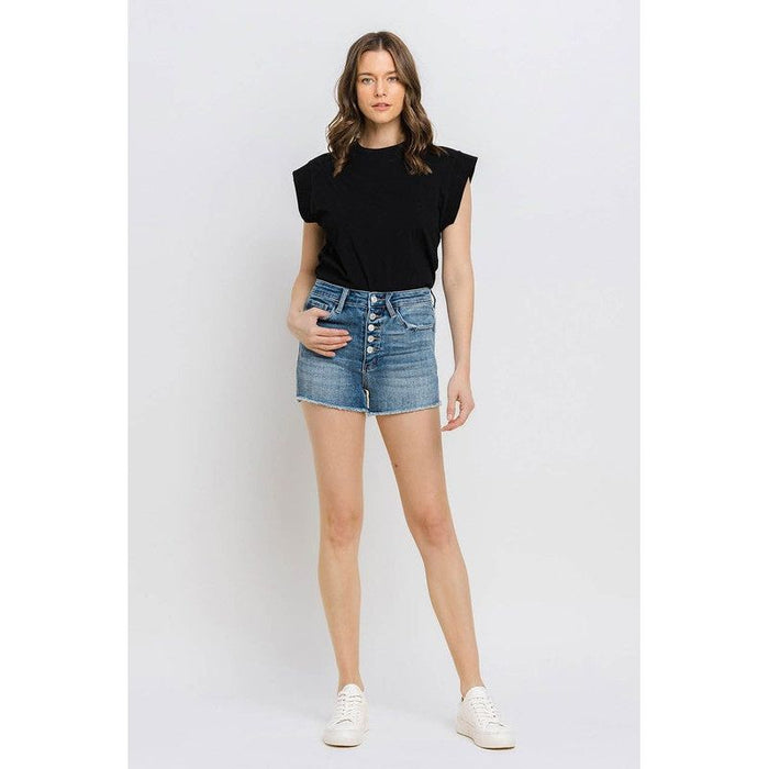 Super High Rise Button Up Stretch Shorts