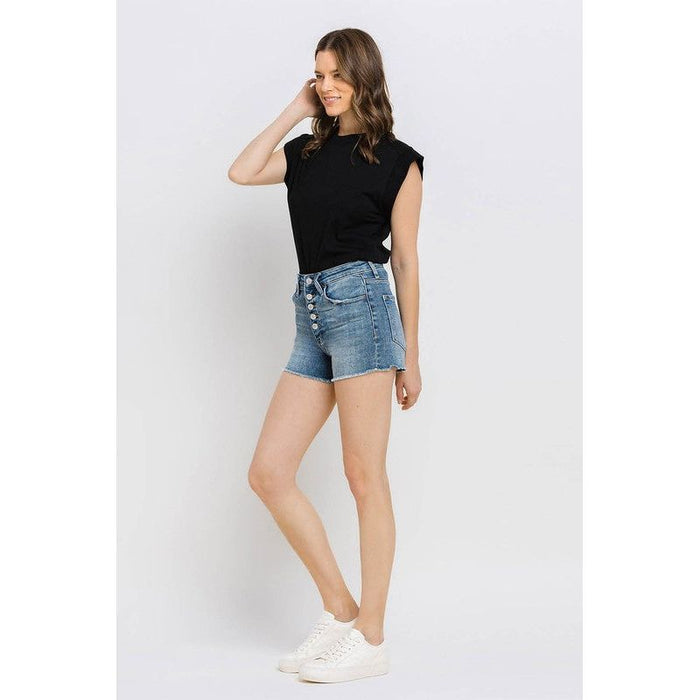 Super High Rise Button Up Stretch Shorts