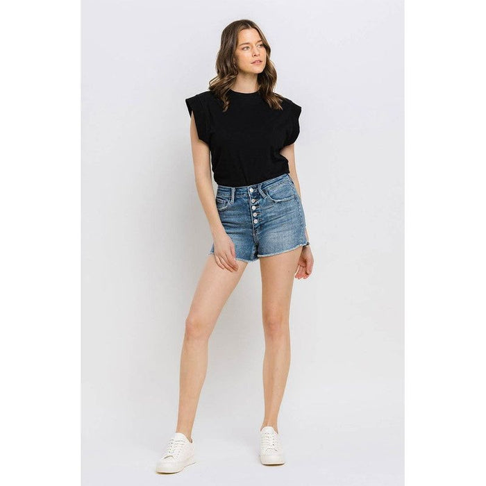 Super High Rise Button Up Stretch Shorts