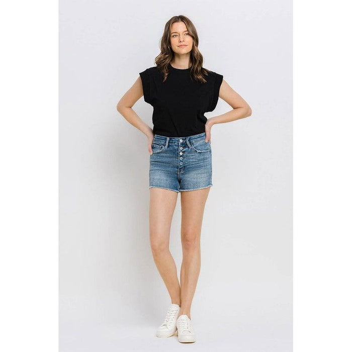 Super High Rise Button Up Stretch Shorts