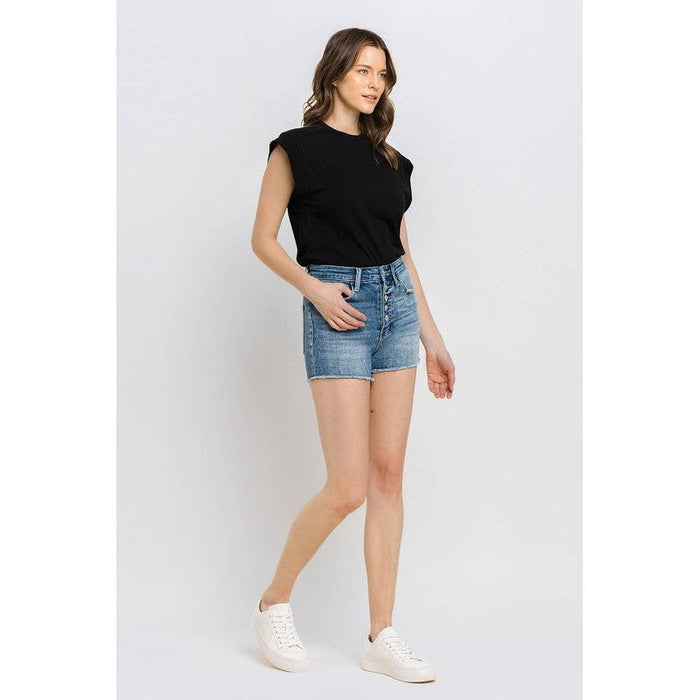 Super High Rise Button Up Stretch Shorts