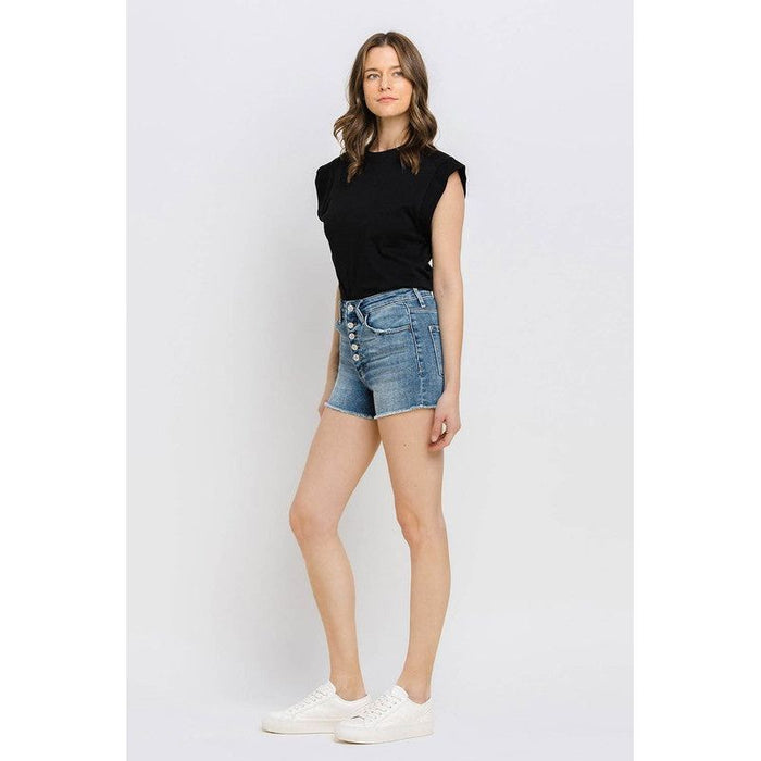 Super High Rise Button Up Stretch Shorts