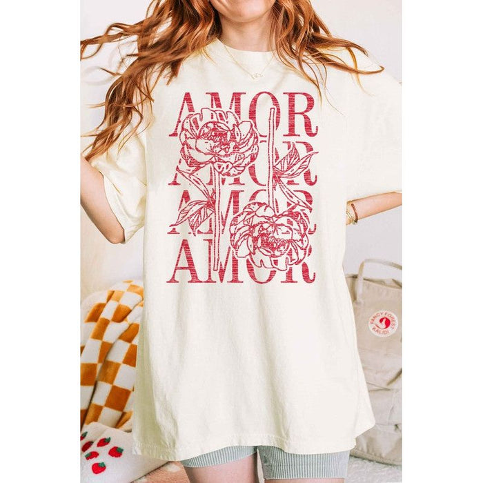 Amor Love Rose Valentine Oversized Graphic Tee