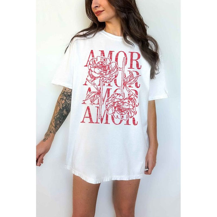 Amor Love Rose Valentine Oversized Graphic Tee