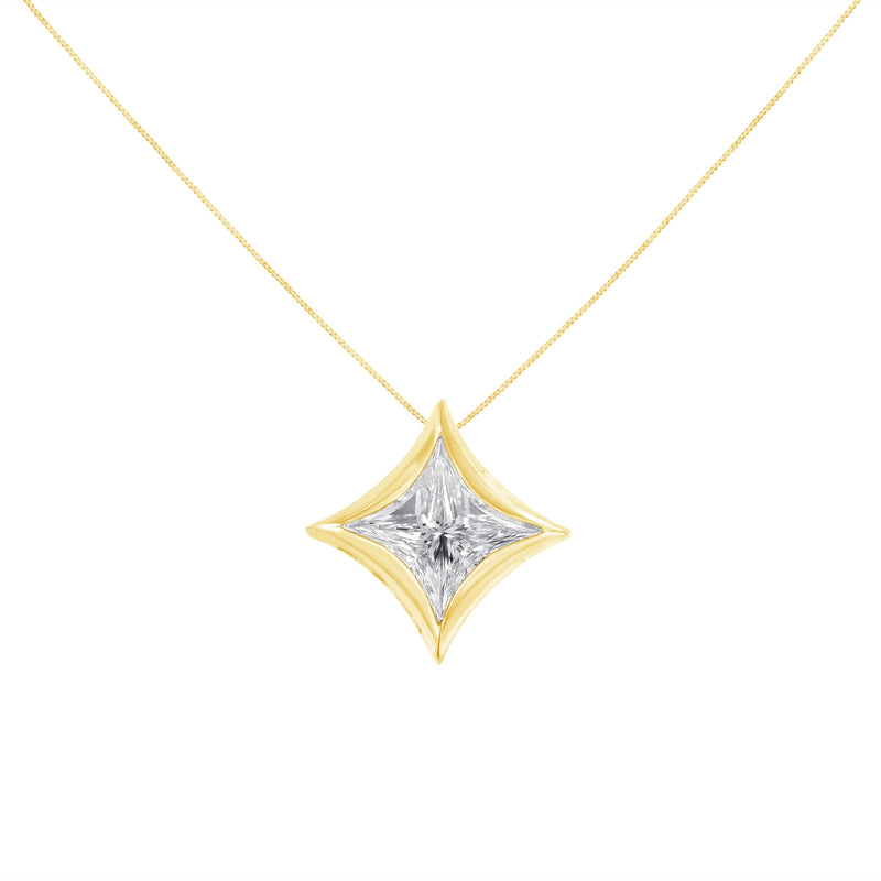 Bids.com 10K White Gold 1/10 Cttw Bezel Set Solitaire Princess Cut Diamond Kite Shaped Pendent Necklace - 18" Inches Necklaces