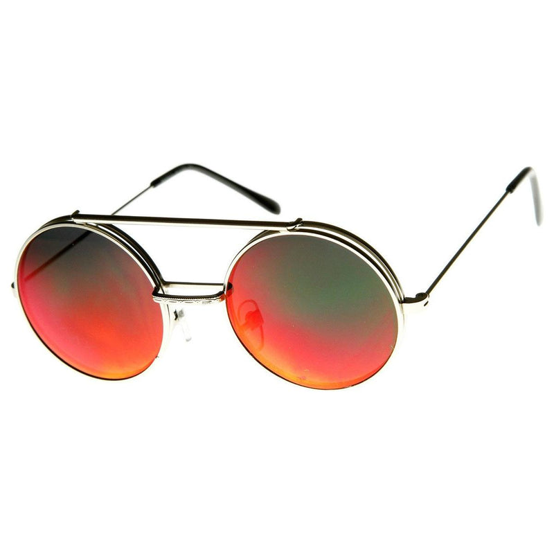 zeroUV Retro Round Steampunk Mirrored Lens Flip Up Sunglasses 8966 Sunglasses