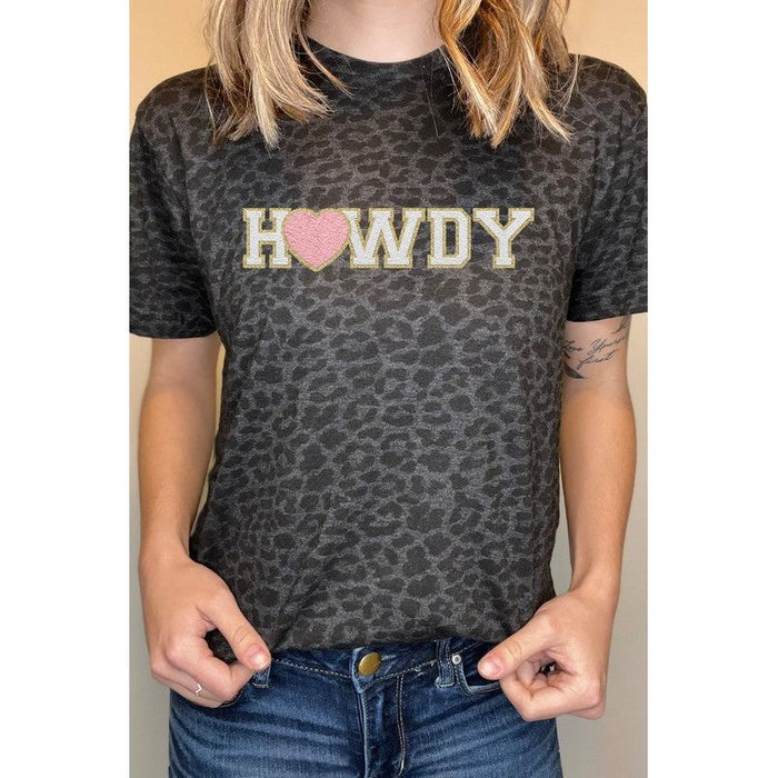 Howdy Faux Chenille Valentines Black Leopard Tee