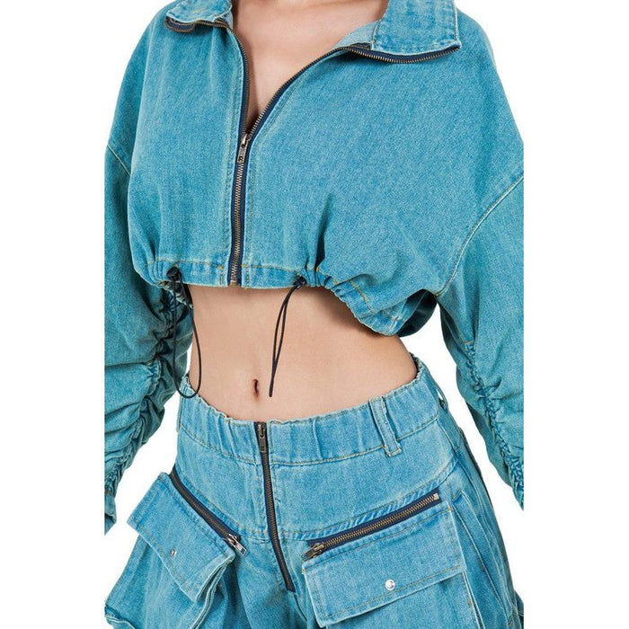 Fashion Denim Two Piece Pant Set