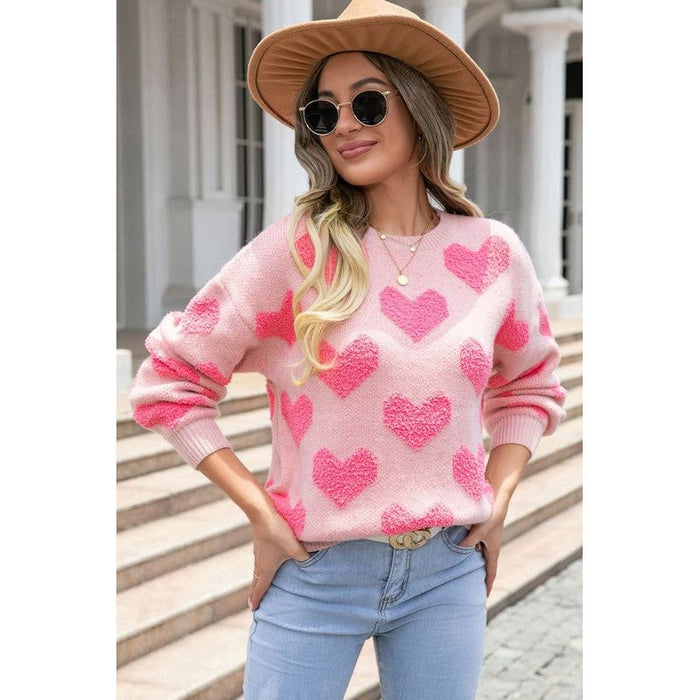 Fuzzy Heart Pink Knit Sweater Valentine