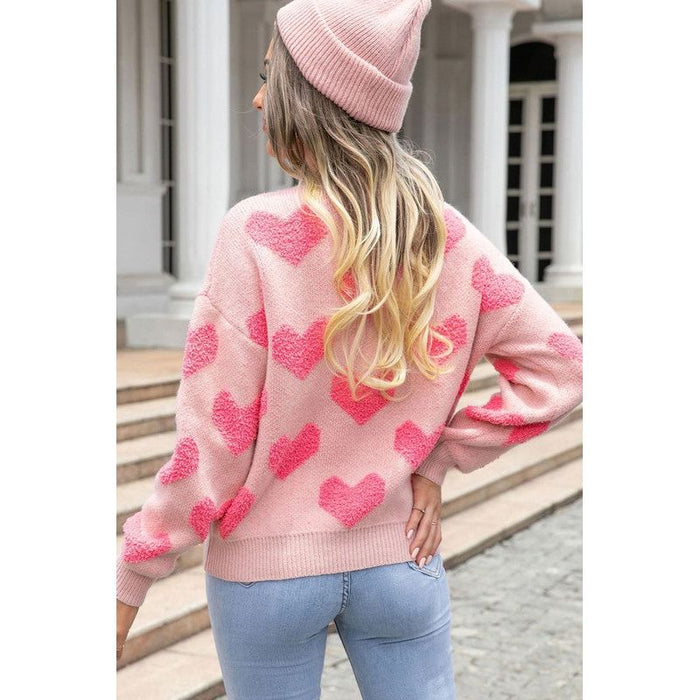 Fuzzy Heart Pink Knit Sweater Valentine