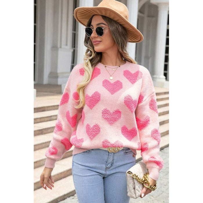 Fuzzy Heart Pink Knit Sweater Valentine