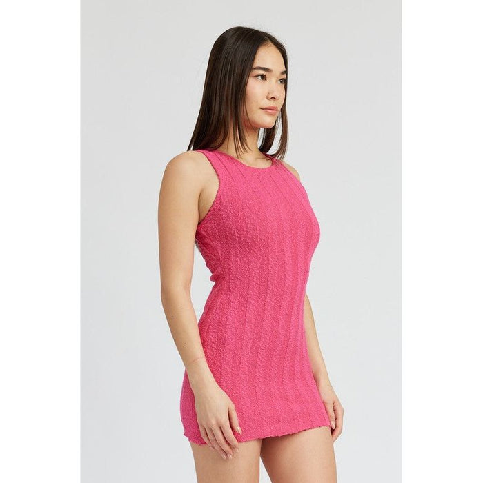 ROUND NECK FITTED MINI DRESS