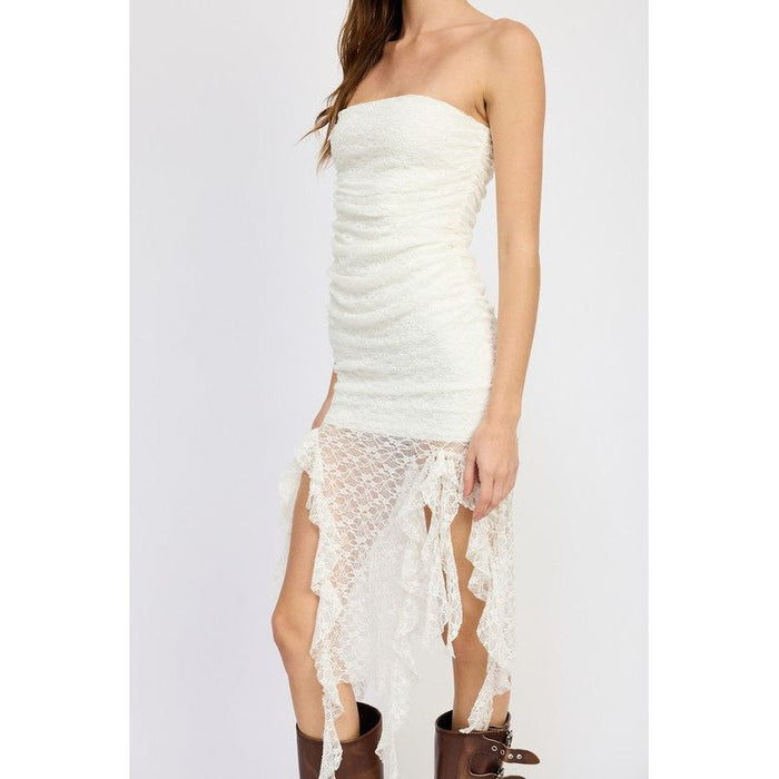 Lace Tube Dress With Ruffle Detail