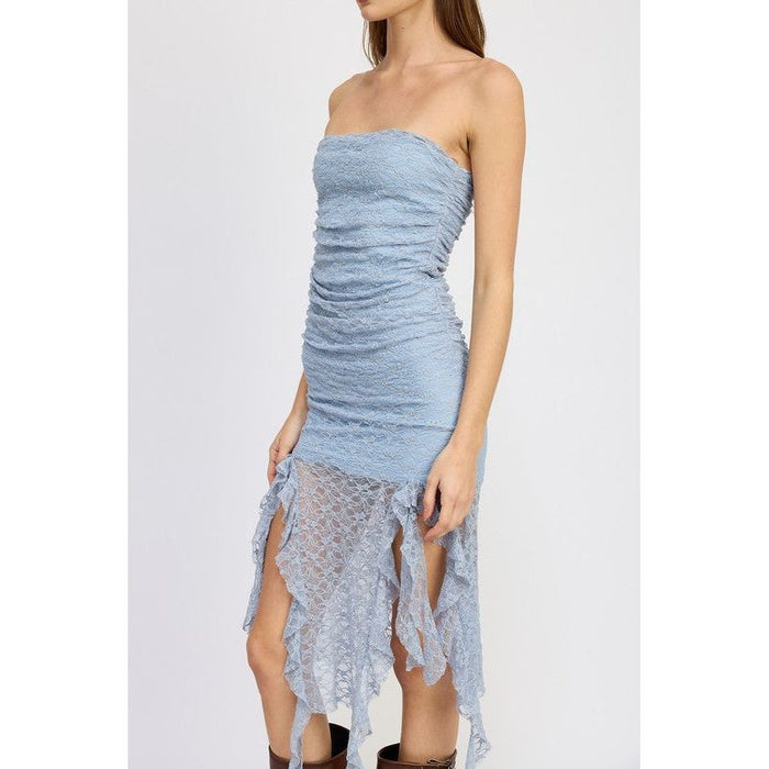 Lace Tube Dress With Ruffle Detail