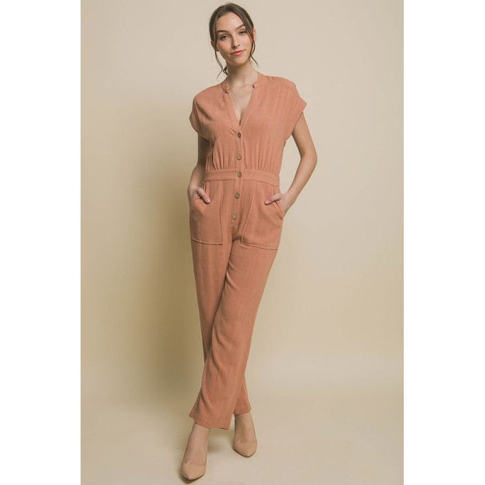 V-Neck Pocketed Jumpsuit