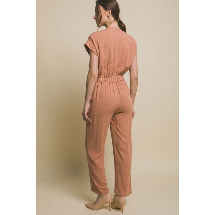 V-Neck Pocketed Jumpsuit