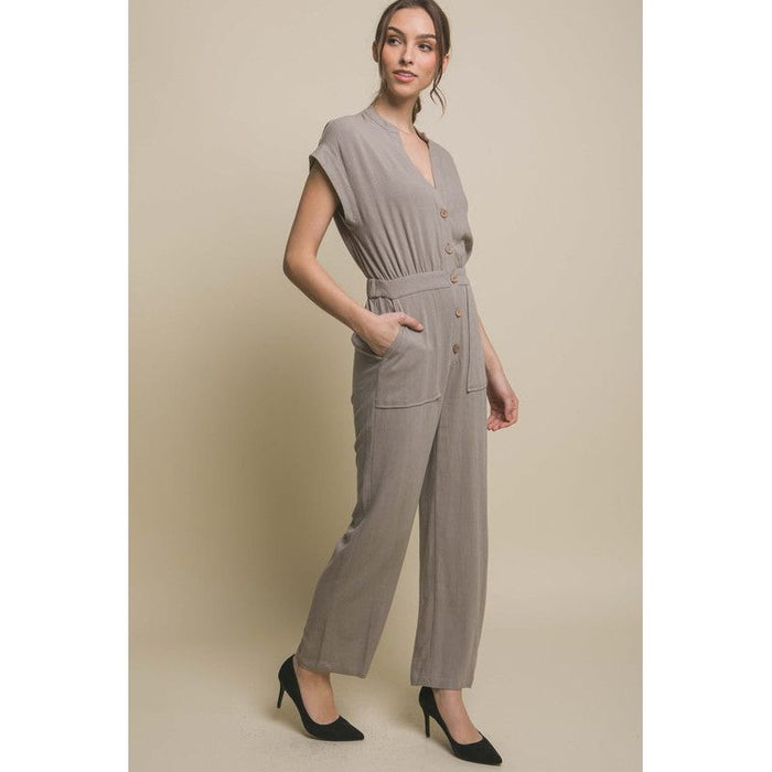 V-Neck Pocketed Jumpsuit