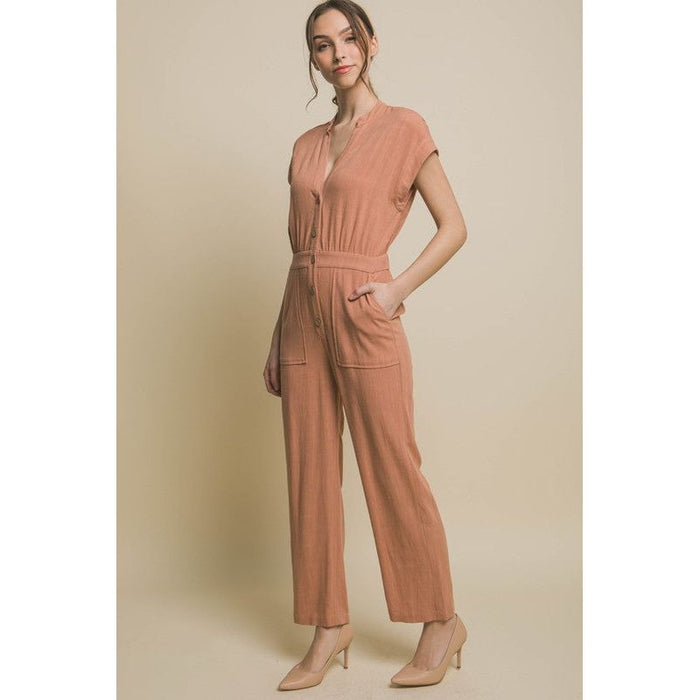 V-Neck Pocketed Jumpsuit