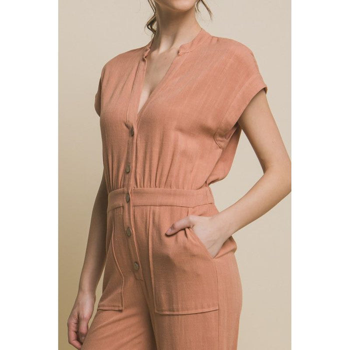 V-Neck Pocketed Jumpsuit