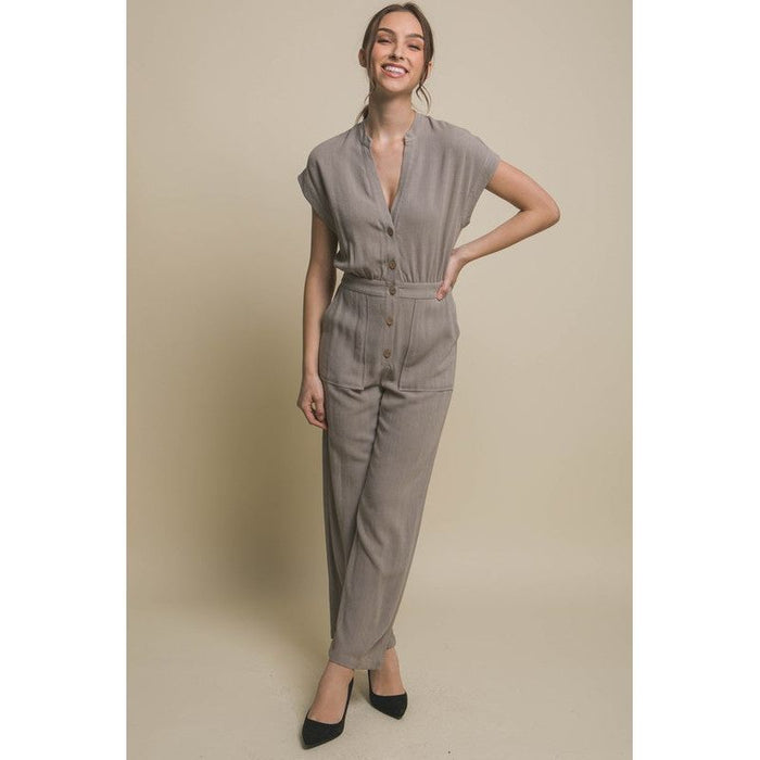 V-Neck Pocketed Jumpsuit