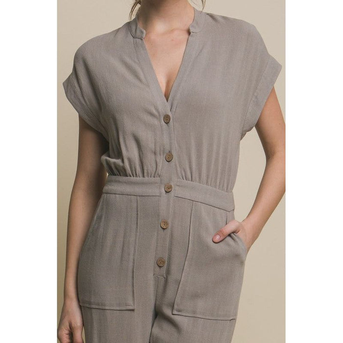 V-Neck Pocketed Jumpsuit