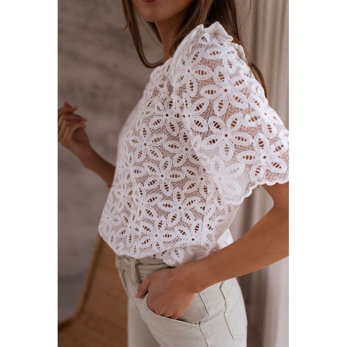 Crochet Lace Flower Embroidered Hallowed Blouse