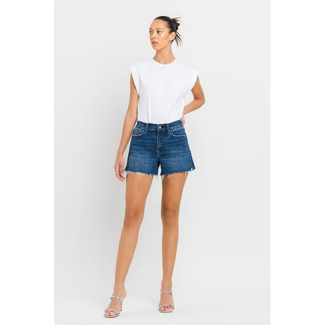 High Rise Slit Raw Hem A-Line Shorts