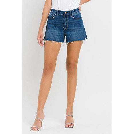 High Rise Slit Raw Hem A-Line Shorts