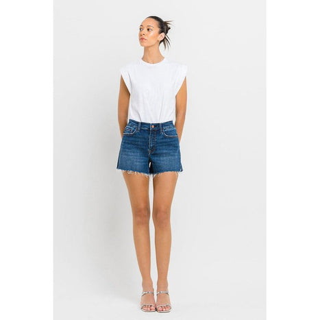 High Rise Slit Raw Hem A-Line Shorts