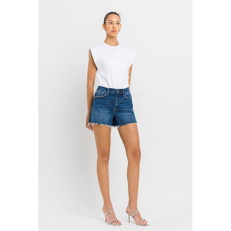 High Rise Slit Raw Hem A-Line Shorts