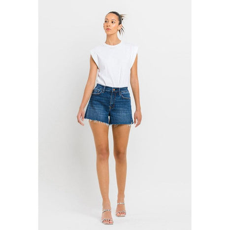 High Rise Slit Raw Hem A-Line Shorts