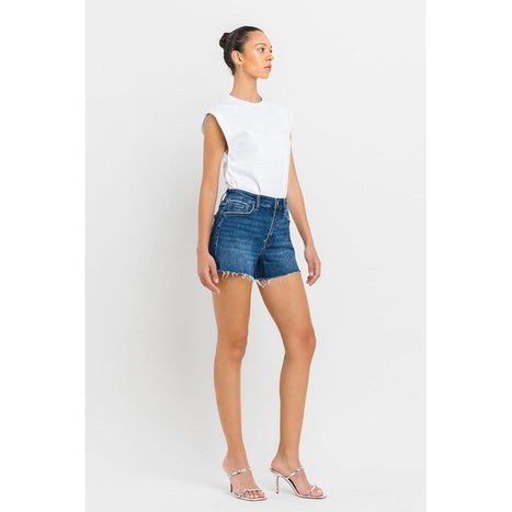 High Rise Slit Raw Hem A-Line Shorts