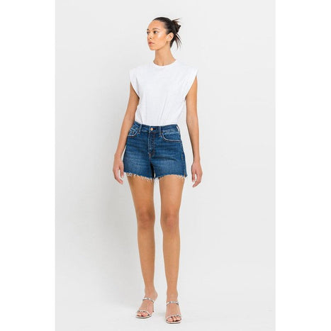 High Rise Slit Raw Hem A-Line Shorts