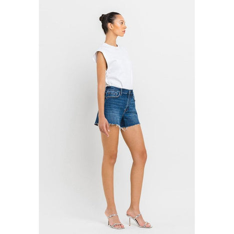 High Rise Slit Raw Hem A-Line Shorts