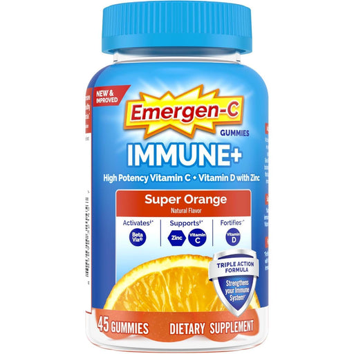 Emergen-C Emergen-C Immune+ Gummies (45 Count, Super Orange Flavor) Immune System Support With 500mg Vitamin Dietary Supplement, Caffeine Free, Gluten Free Vitamins & Supplements