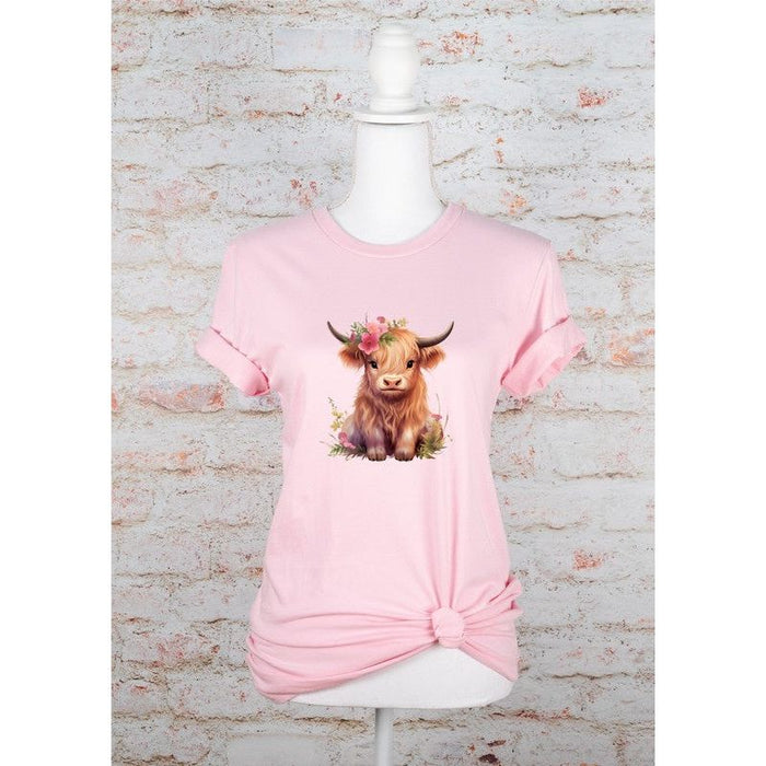 Pink Baby Highland Cow Graphic Tee