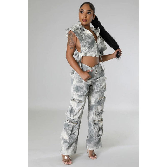 Fashion Denim Two Piece Pants Set