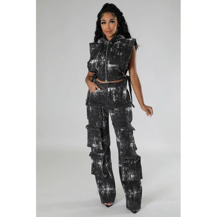 Fashion Denim Two Piece Pants Set