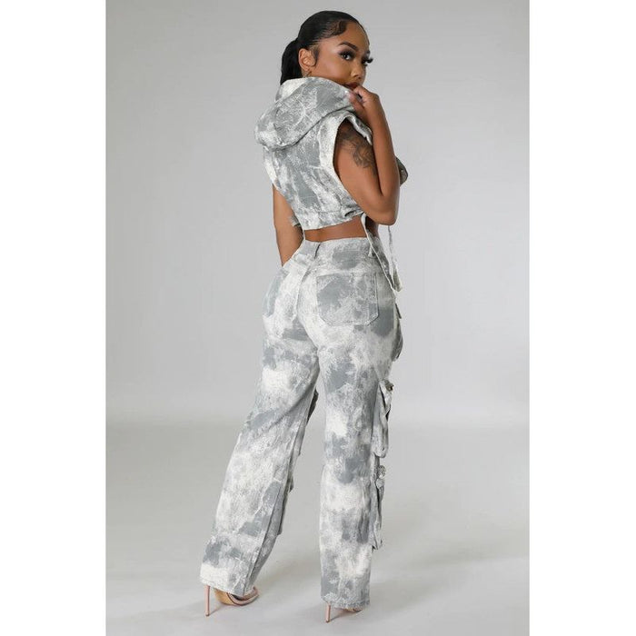 Fashion Denim Two Piece Pants Set